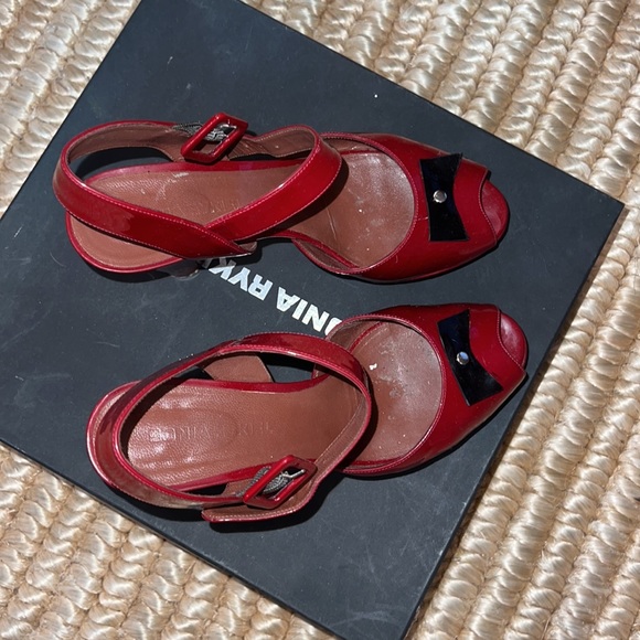 Sonia Rykiel red parent leather platform heels sandals 38 - Picture 4 of 11